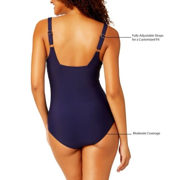 Anne Cole Women’s Square Neck One Piece Swimsuit Small Color Navy - Picture 4 of 10